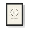 Personalised Wedding Crest Print - framed black on cream wedding crest print with E and J initials
