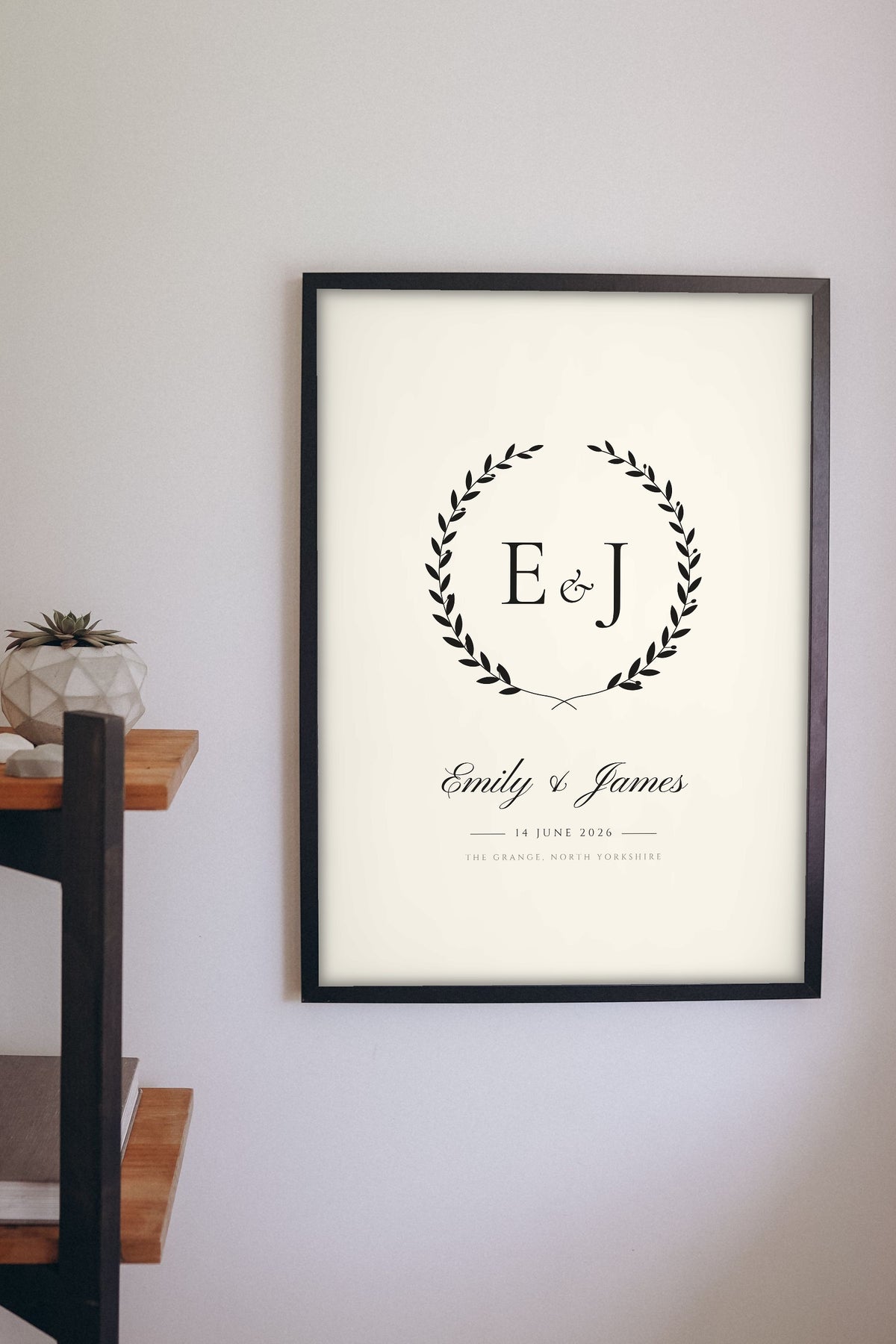 Personalised Wedding Crest Print - wedding crest print on a bedroom wall