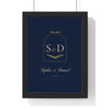 Personalised Wedding Crest Print - framed navy and gold arch version