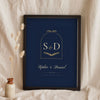 Personalised Wedding Crest Print - navy and gold wedding crest in an arch frame