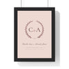 Personalised Wedding Crest Print - framed dusty rose version with long names
