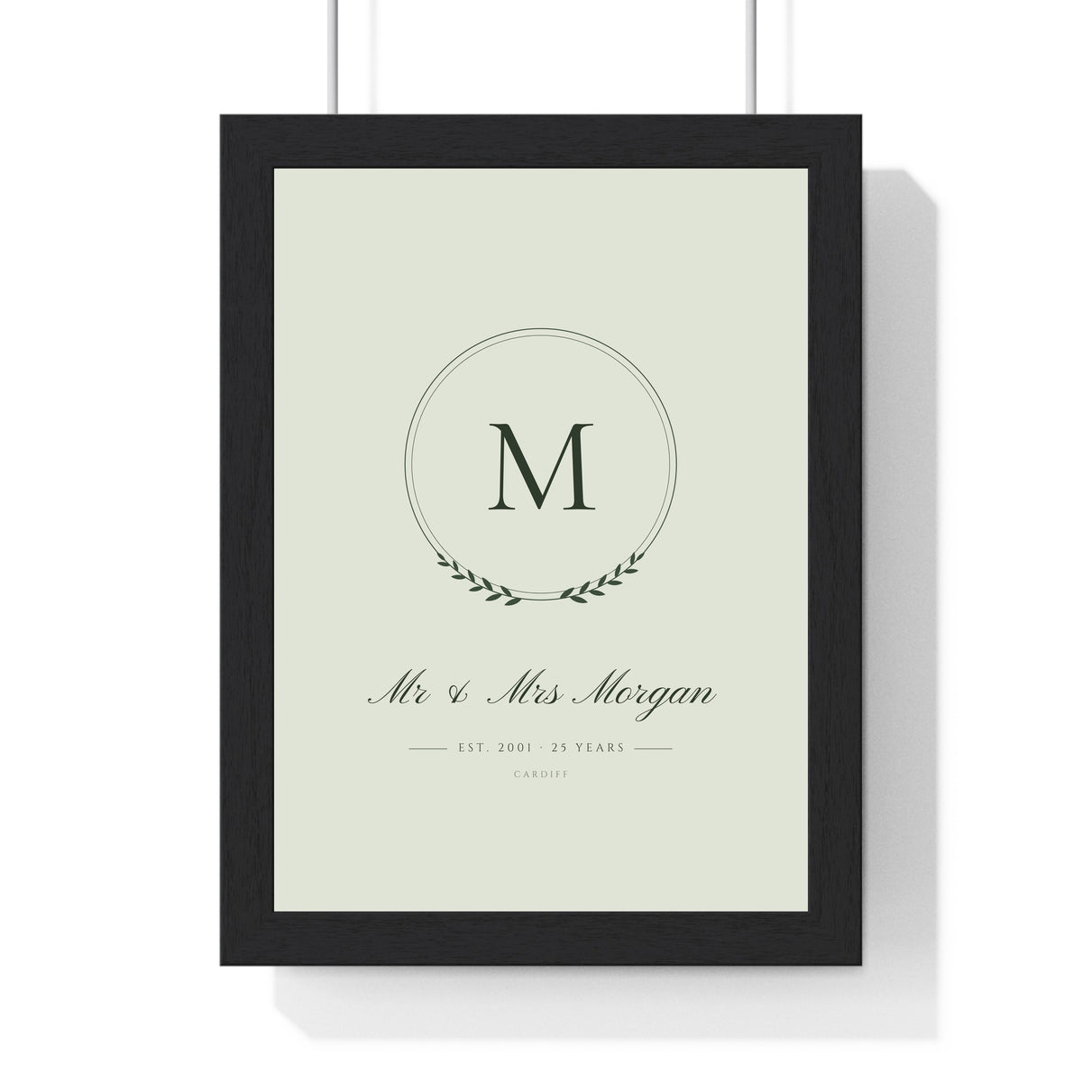 Personalised Wedding Crest Print - framed sage anniversary version with a single initial