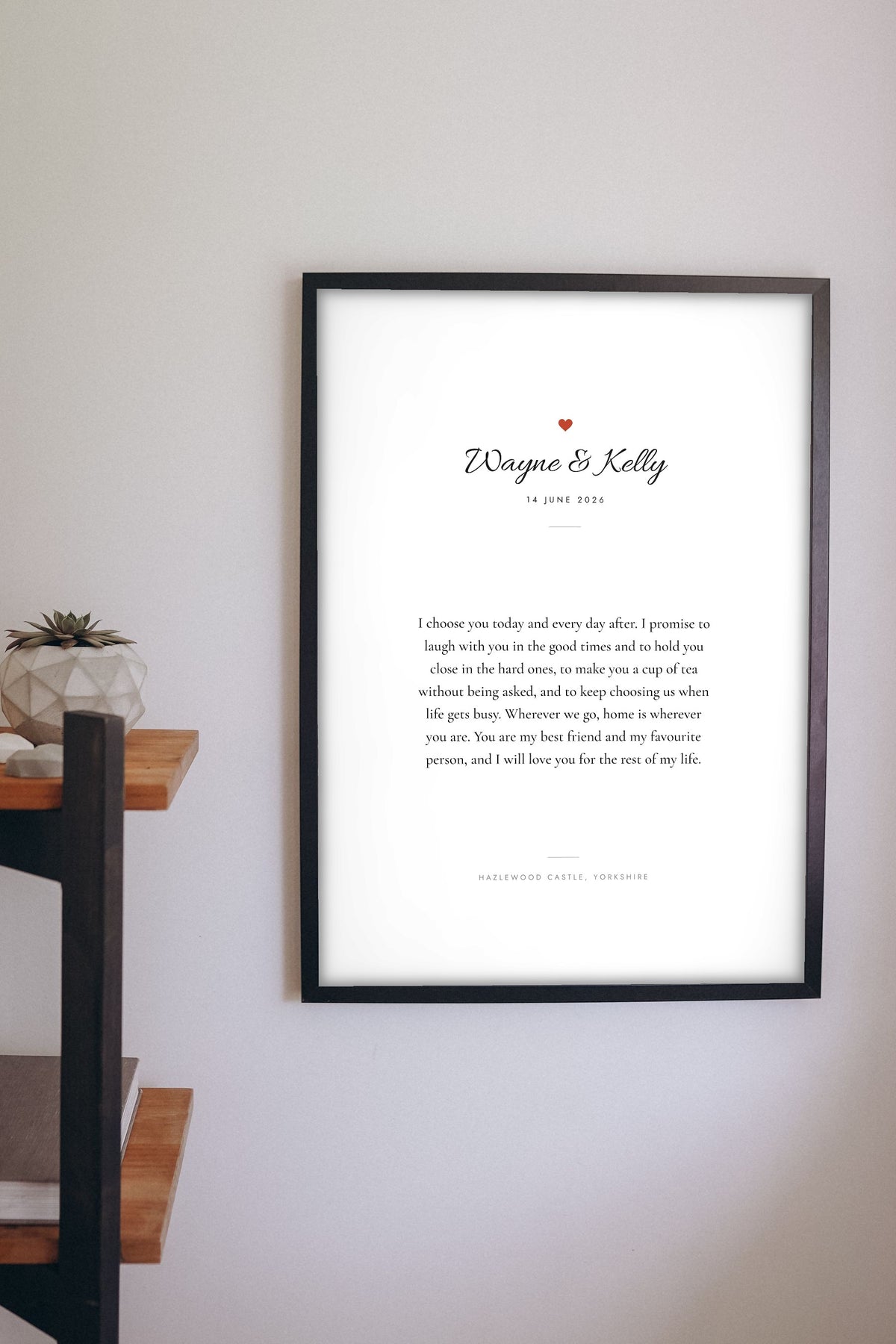 Personalised Wedding Vows Print - on the bedroom wall