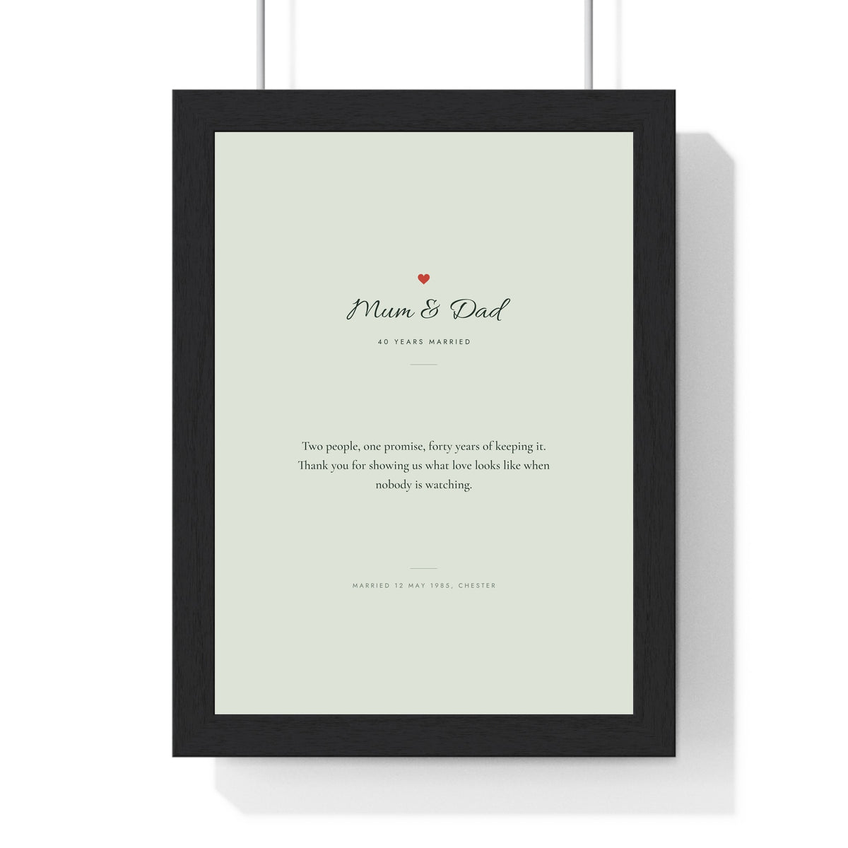 Personalised Wedding Vows Print - framed sage ruby anniversary version