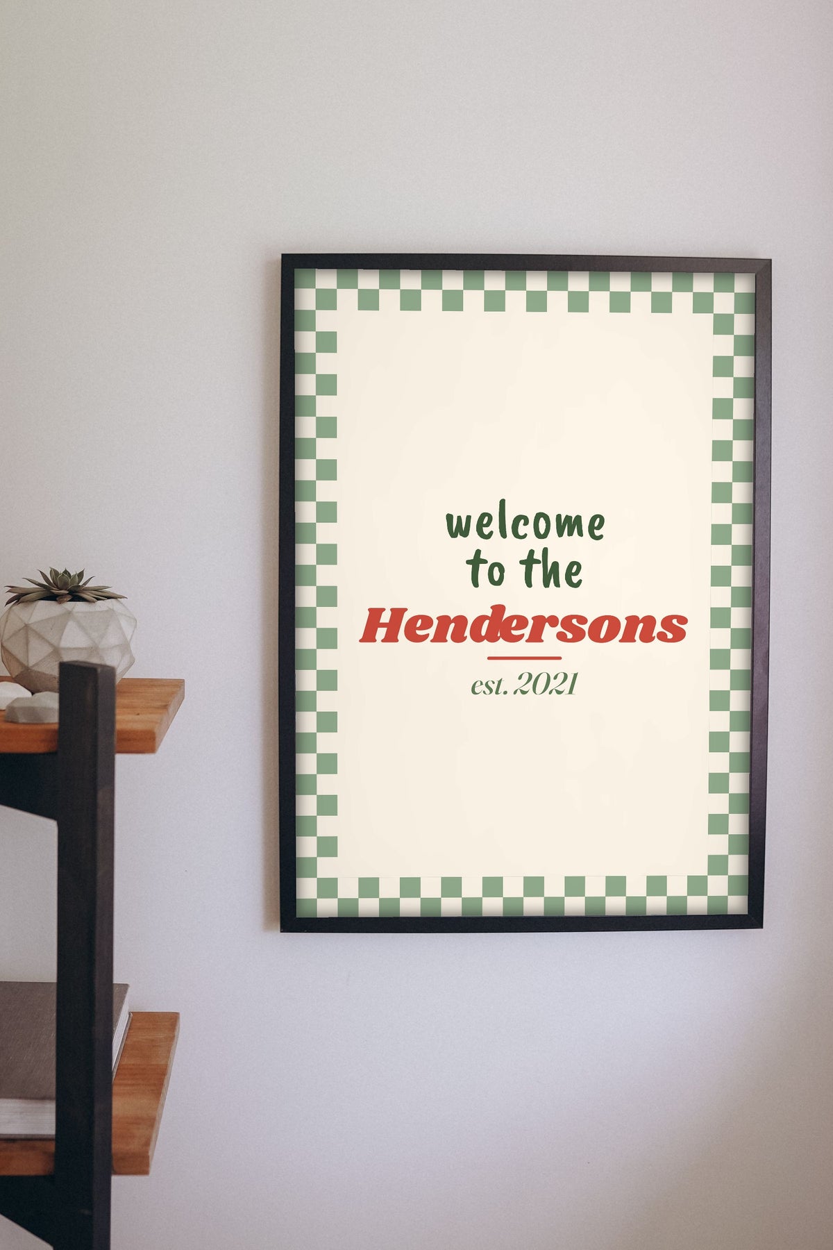 Personalised Welcome Print - sage welcome print on a hallway wall