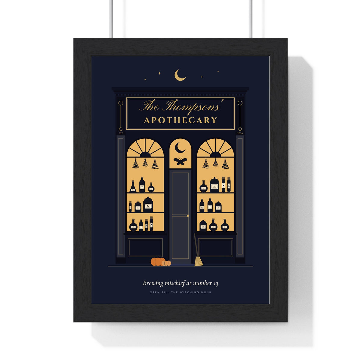 Personalised Witch Apothecary Sign Print - framed midnight family apothecary version