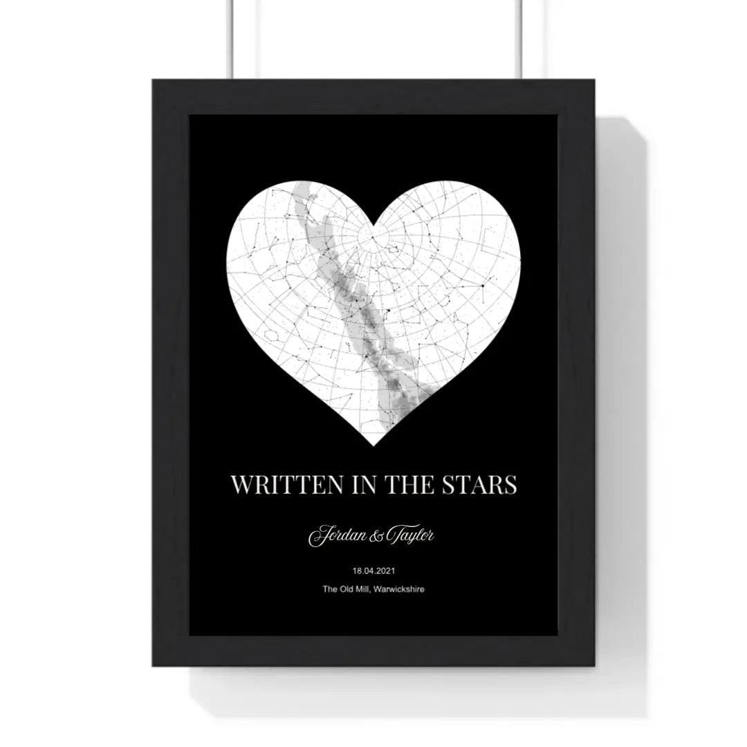 Personalised Written in the Stars Dark Heart Star Map Print - Poster Kingz - A5 (unframed) 5.8 × 8.3 in - 