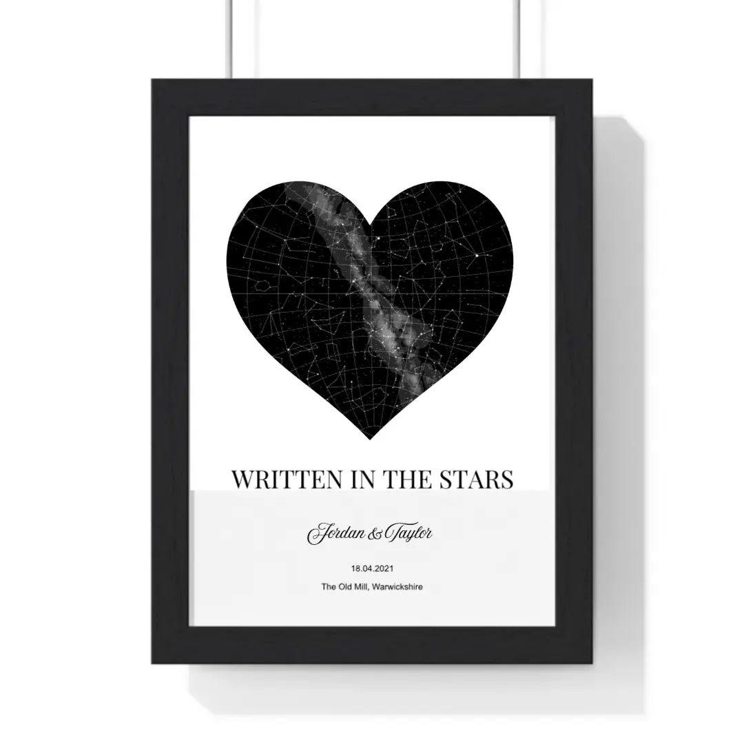 Framed Personalised Written in the Stars Heart Gift travel poster