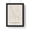 Peterborough street map poster in cream, minimal city map print framed in a black frame