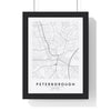 Peterborough street map poster in white, minimal city map print framed in a black frame