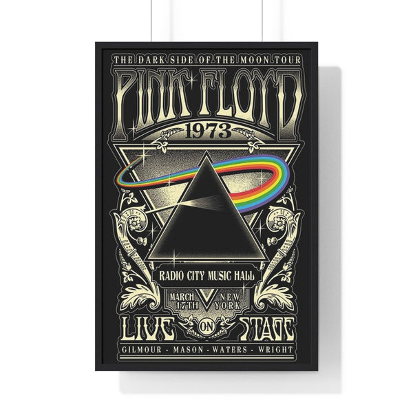 Pink Floyd Dark Side of the Moon Tour maxi poster framed with iconic prism and rainbow beam artwork