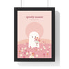 Pink Ghost Print - framed blush pink ghost holding daisies in a flower field