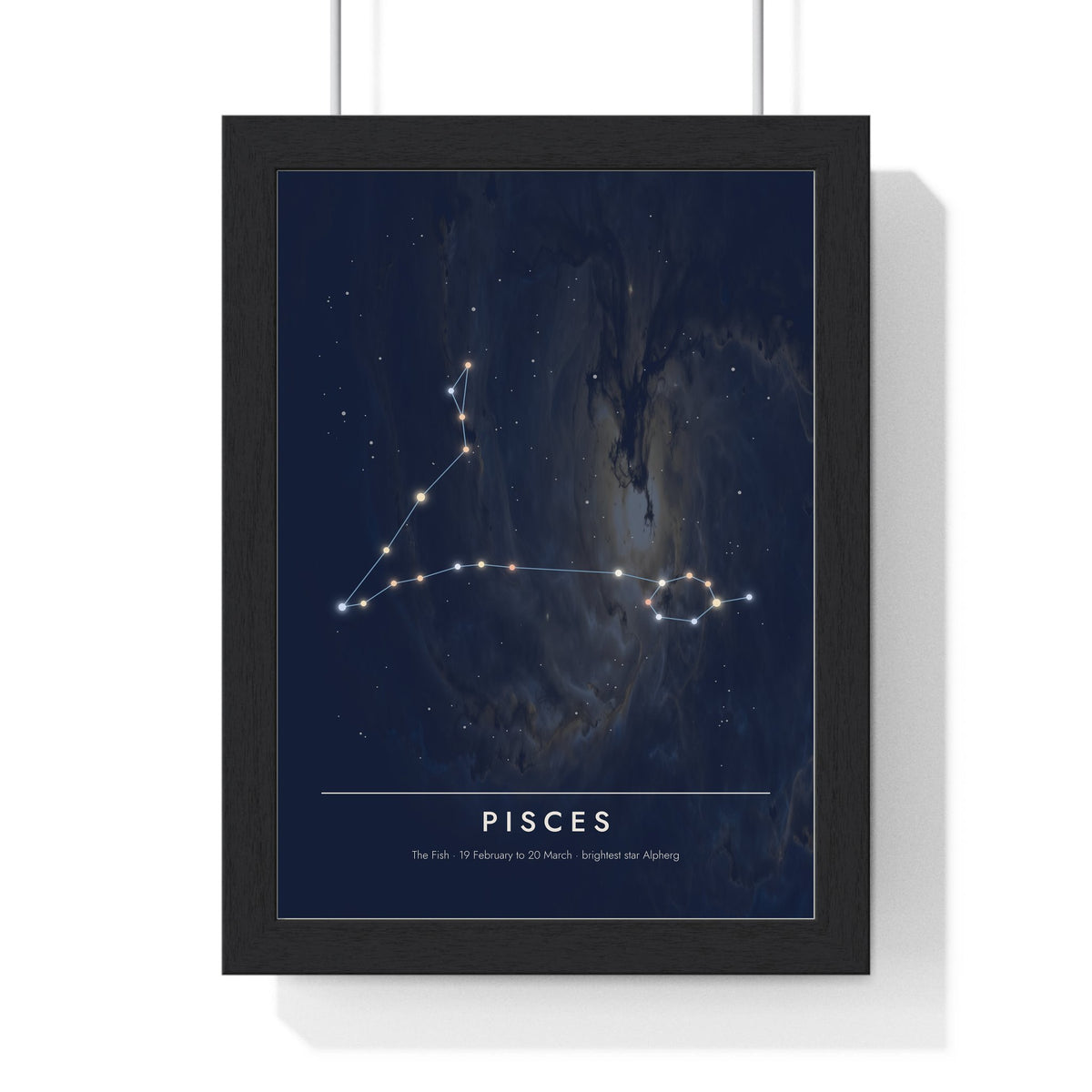Pisces Constellation print framed in a black frame, ready to hang