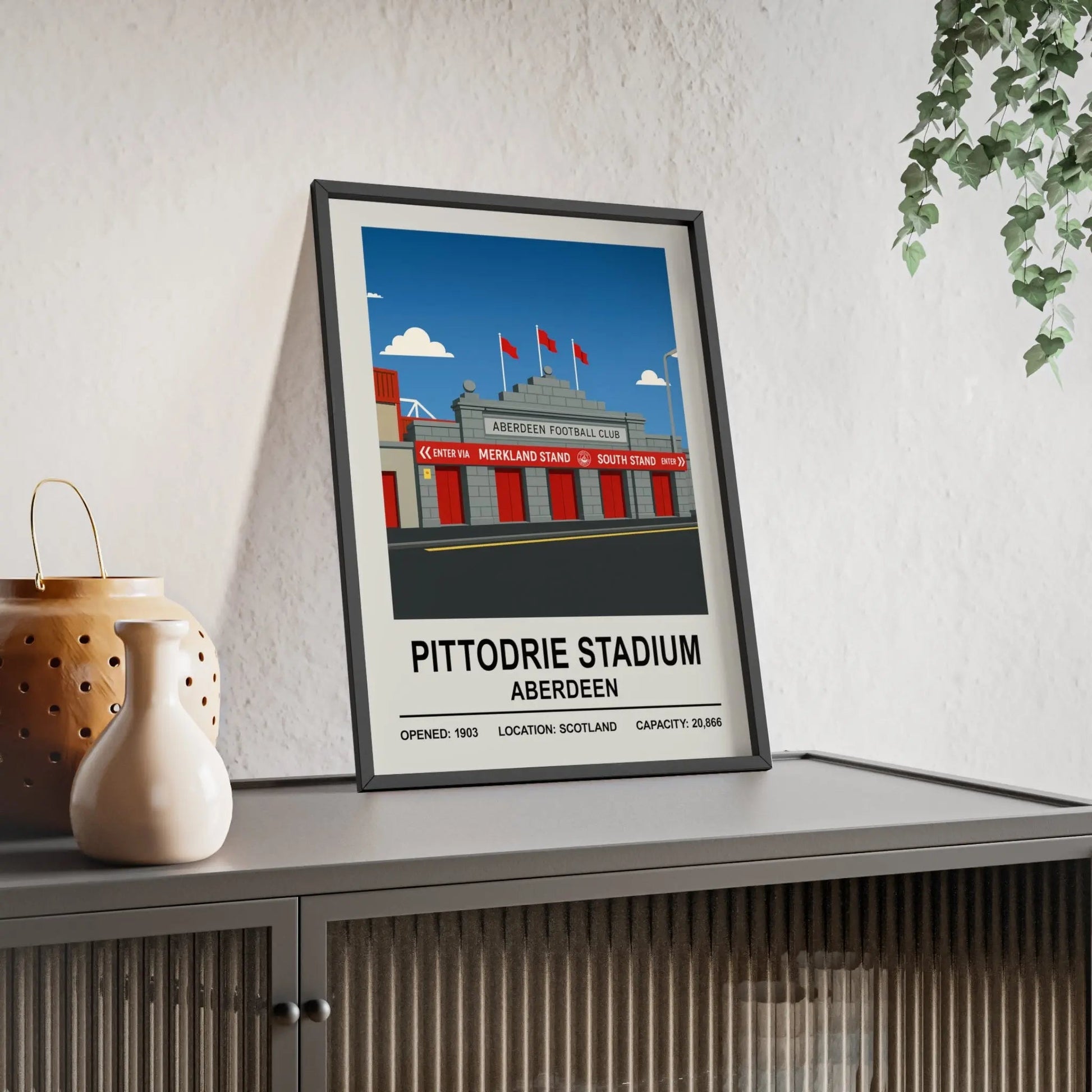Framed Pittodrie Stadium Aberdeen poster