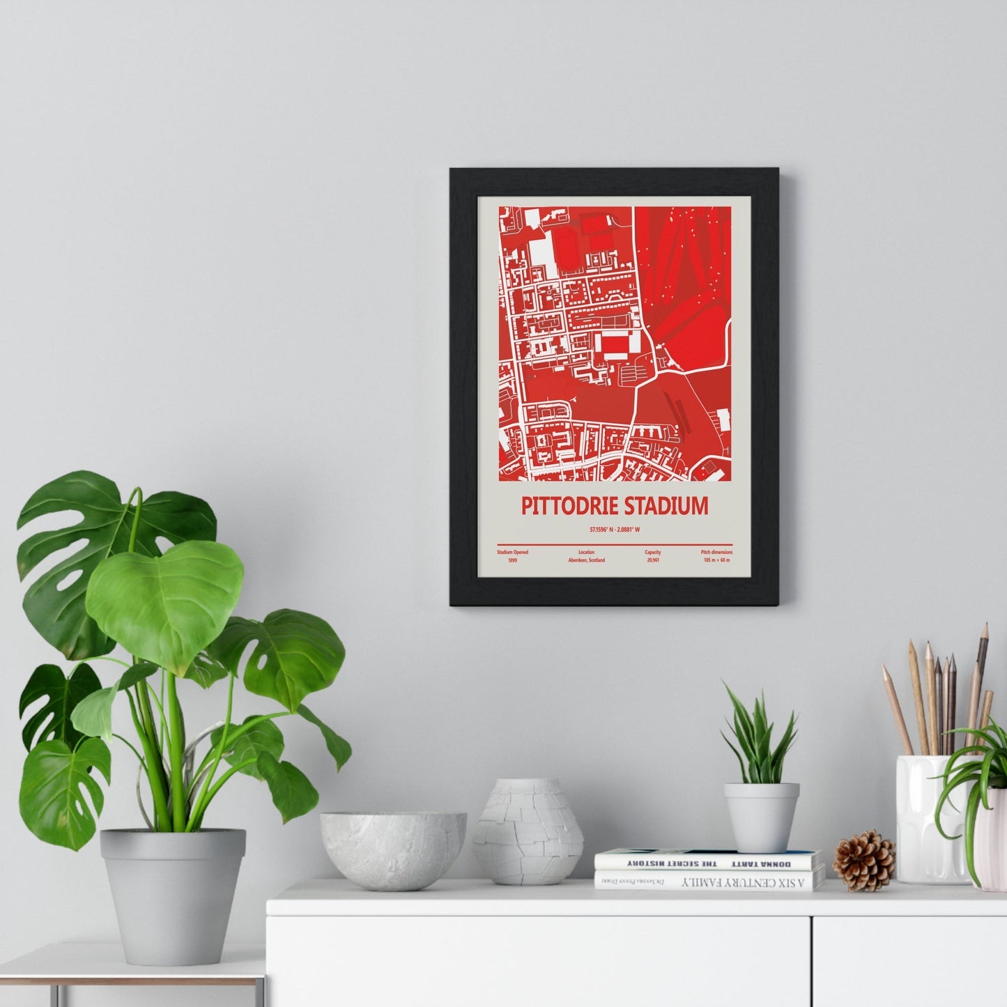 Framed Pittodrie Stadium map print
