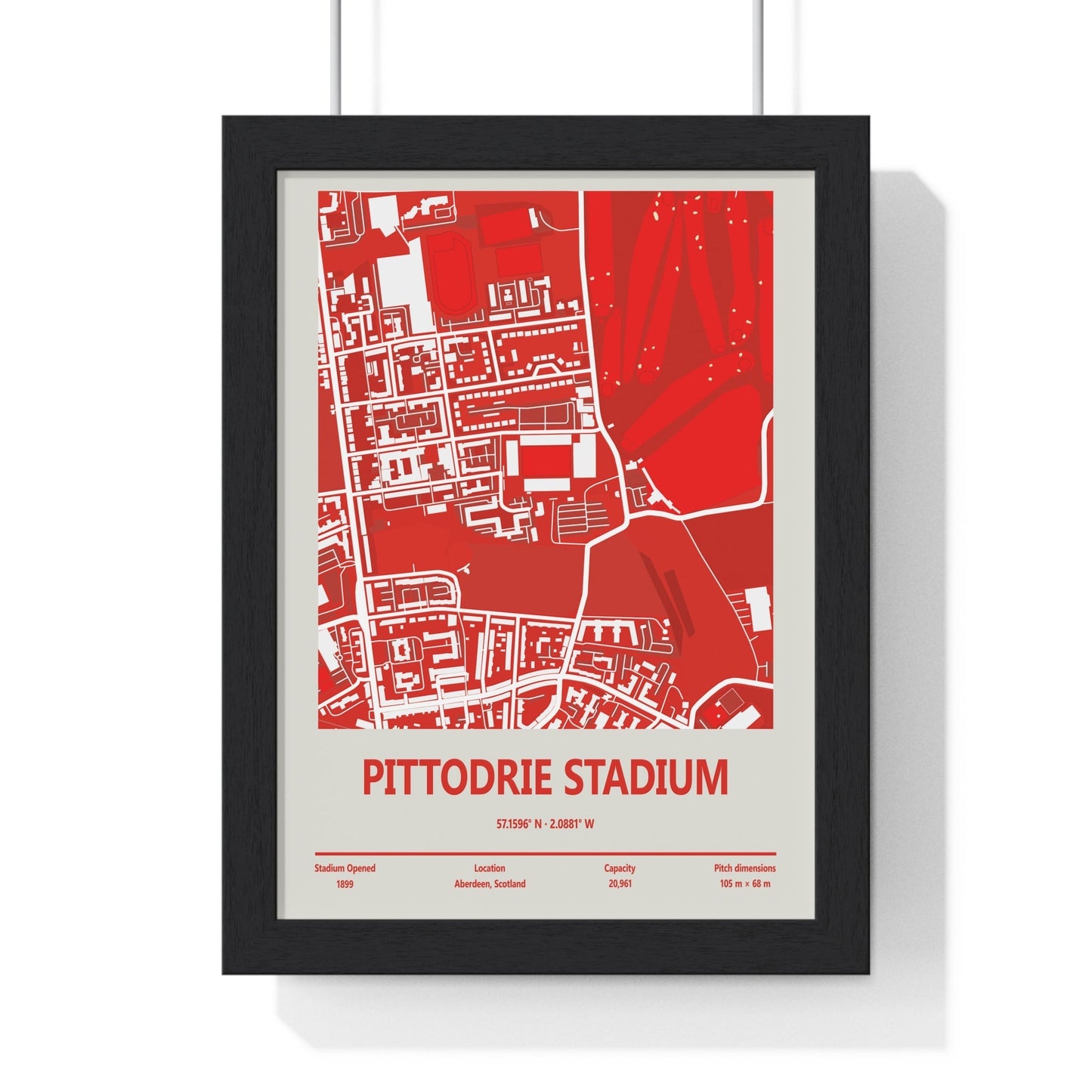 Framed Pittodrie Stadium map print