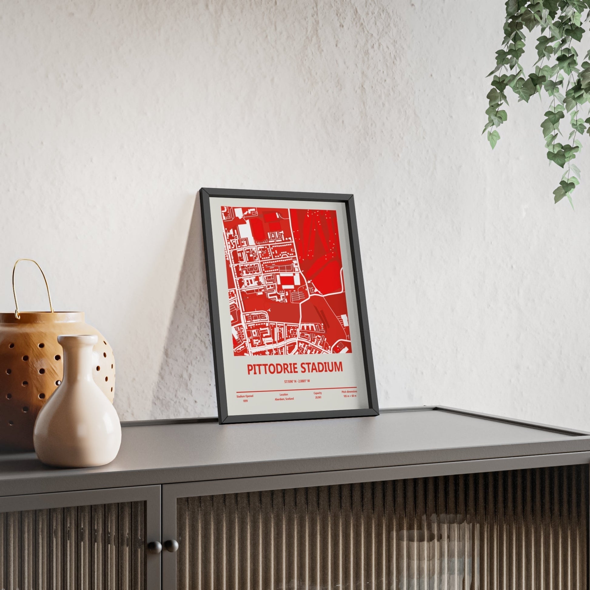 Framed Pittodrie Stadium map print