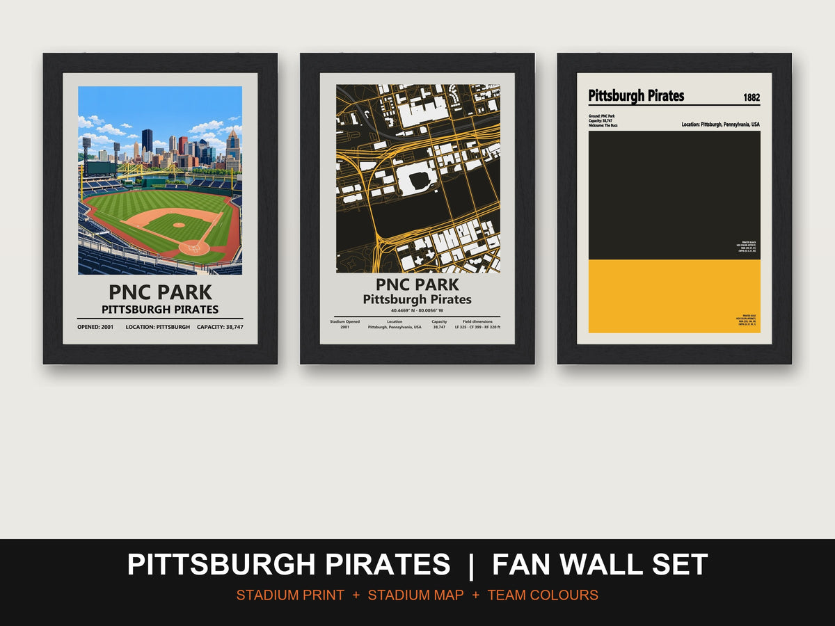 Pittsburgh Pirates Fan Wall Set | PNC Park Print, Stadium Map & Team Colours