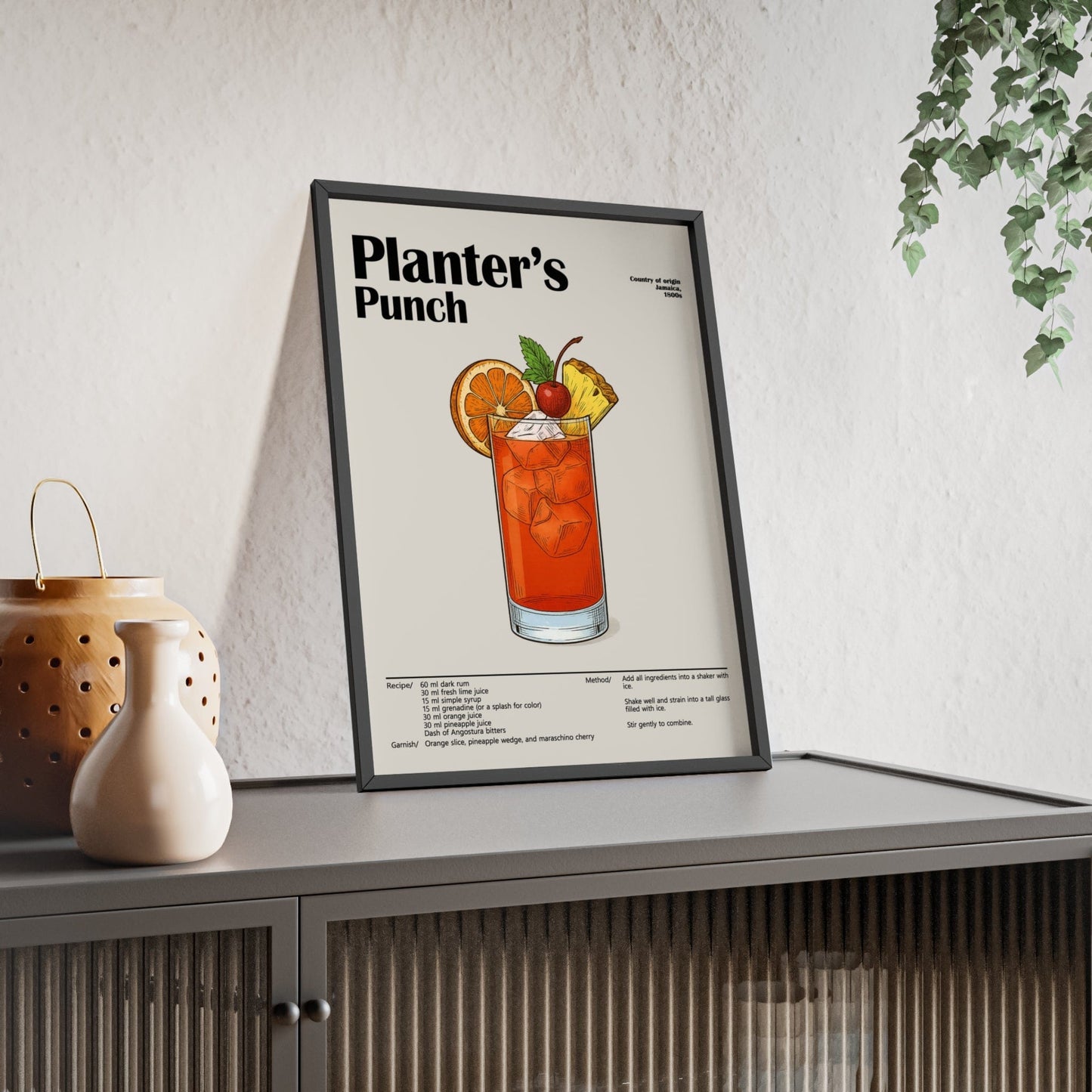 Planter’s Punch Cocktail Poster – Caribbean Rum Wall Art – unframed print