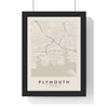 Plymouth street map poster in cream, minimal city map print framed in a black frame