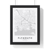 Plymouth street map poster in white, minimal city map print framed in a black frame