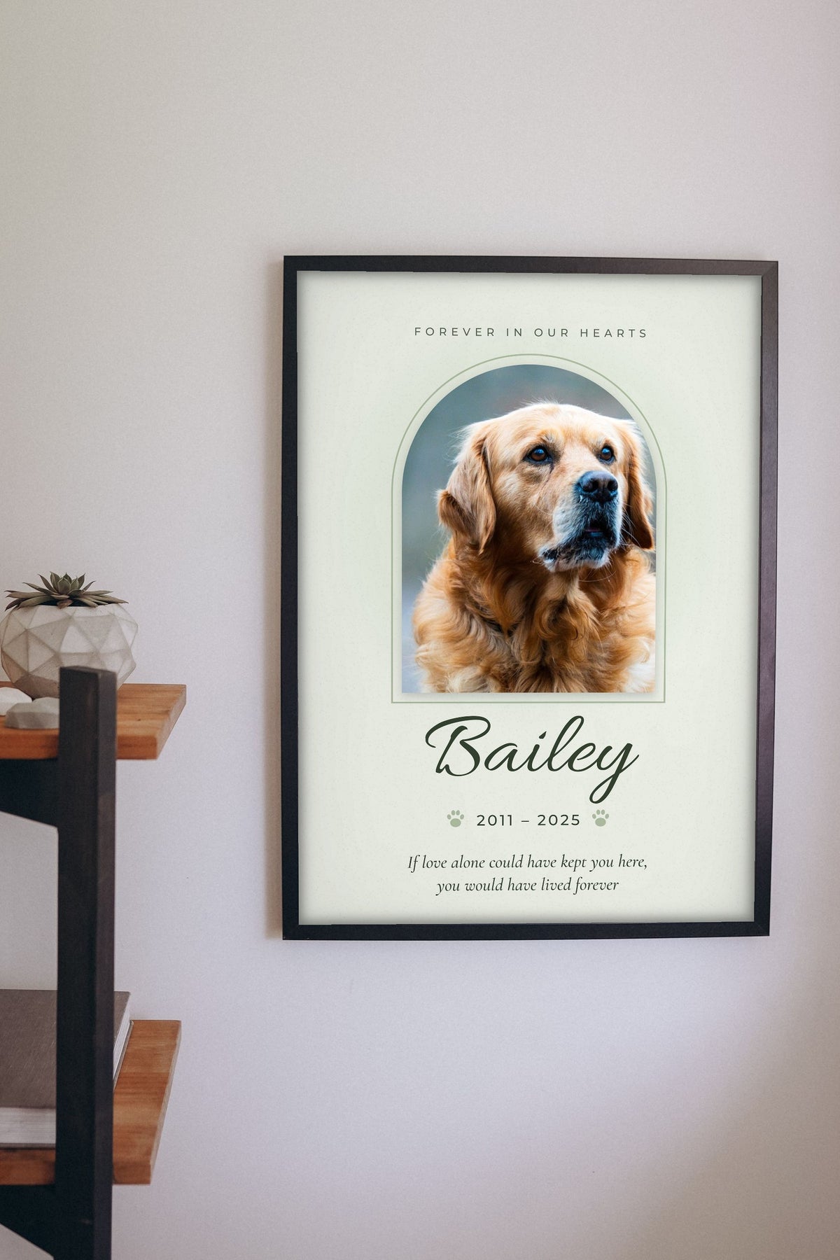 Personalised Pet Memorial Print - Lifestyle - hanging on a living room wall