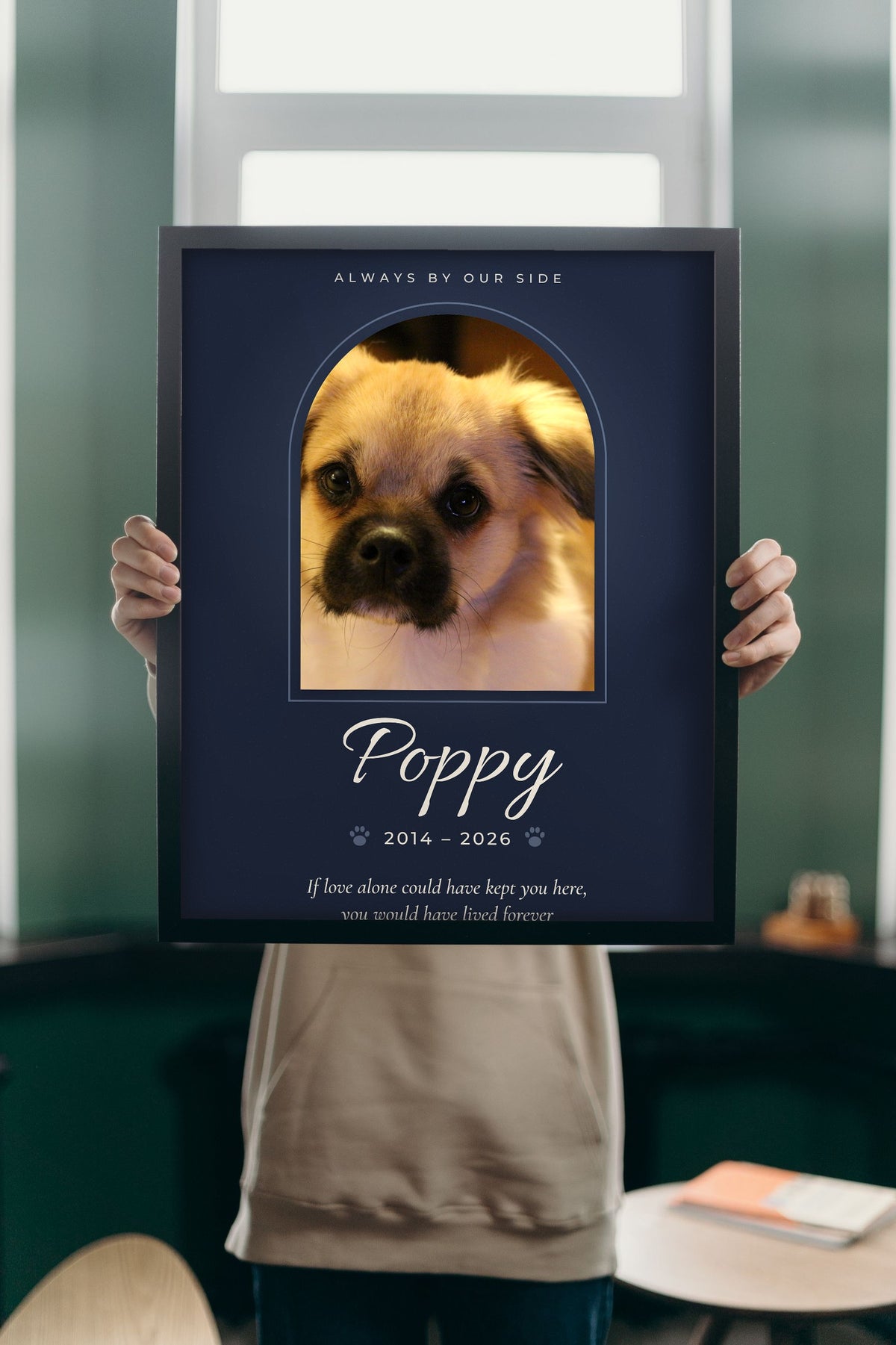 Personalised Pet Memorial Print - Lifestyle - held up in a bright room