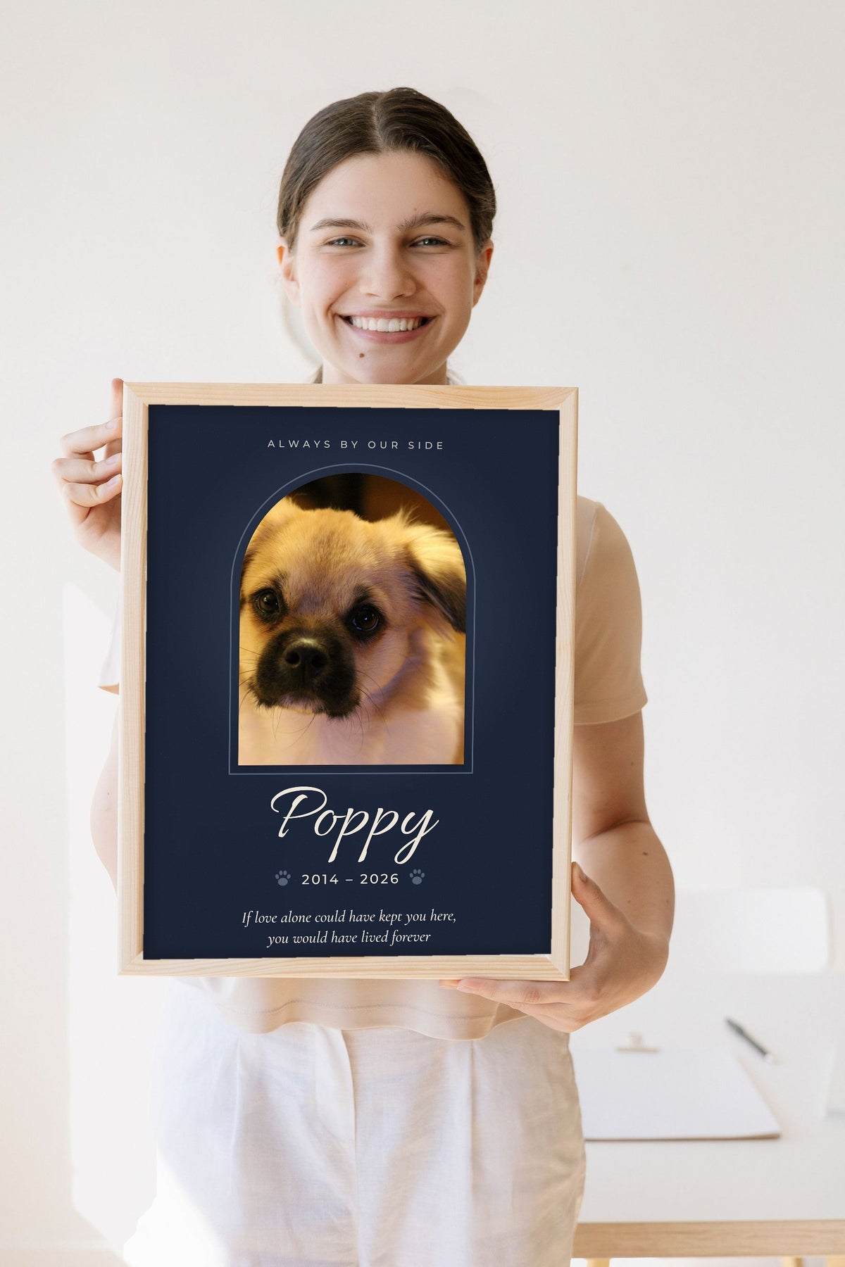 Personalised Pet Memorial Print - Lifestyle - held by a smiling woman