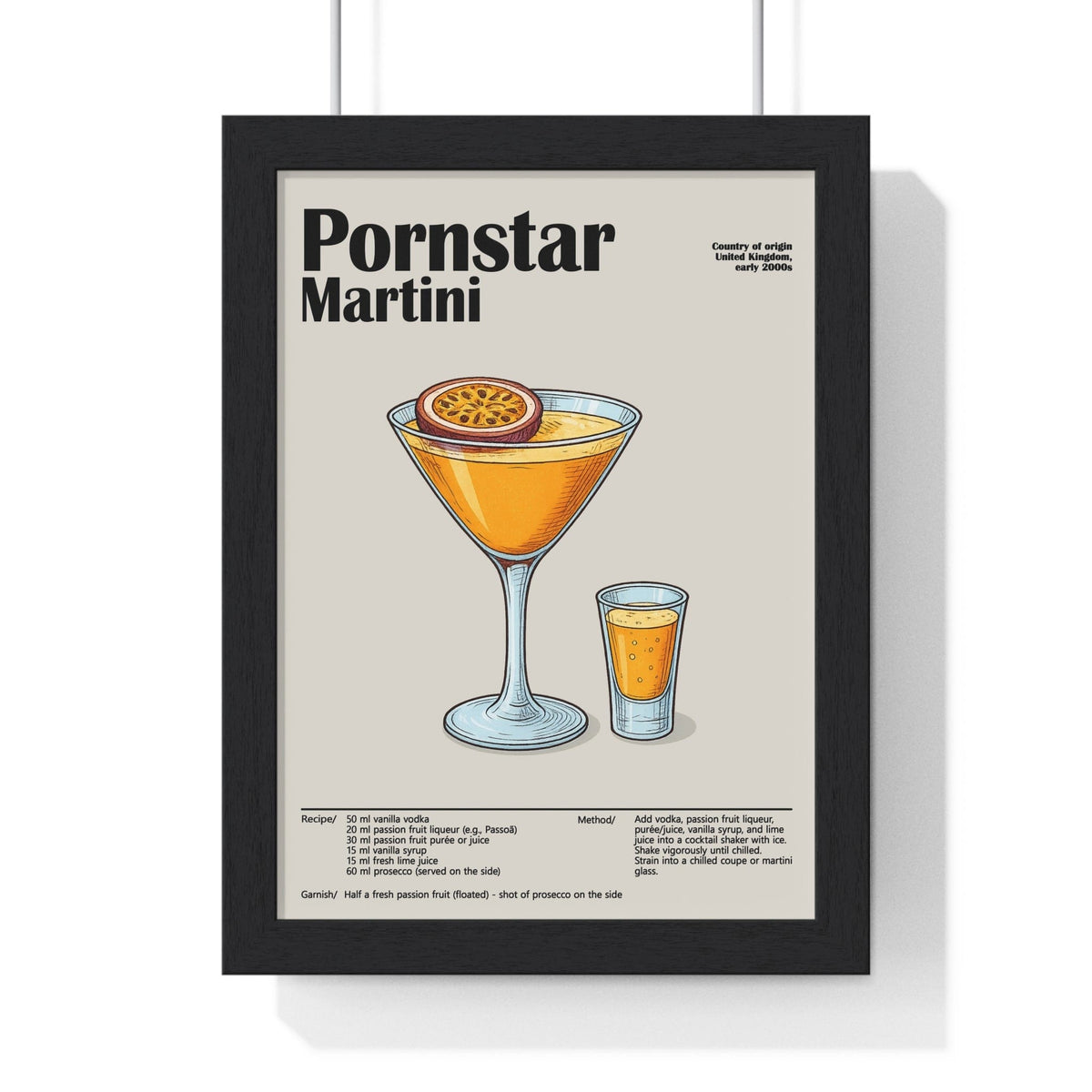 Passion Fruit Martini Cocktail Poster – Bold Party Drink Wall Art – Framed or Unframed