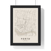 Porto street map poster in cream, minimal city map print framed in a black frame