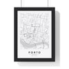 Porto street map poster in white, minimal city map print framed in a black frame