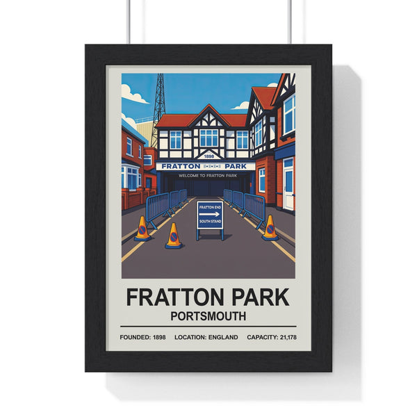 Portsmouth Fratton Park stadium print framed in black MDF frame