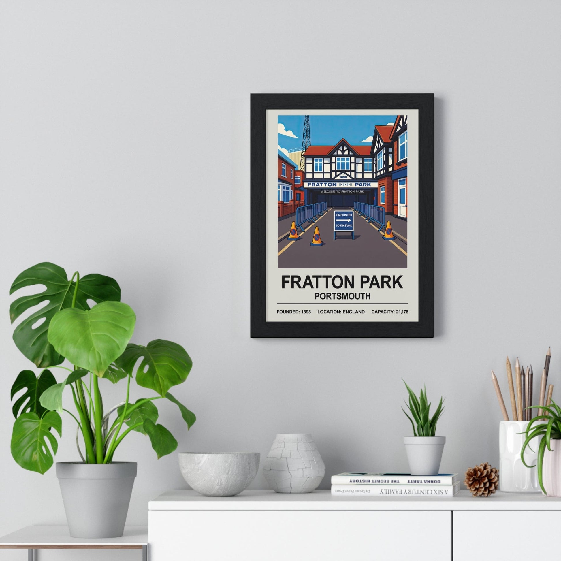 Framed Portsmouth Fratton Park Stadium poster
