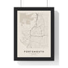Portsmouth street map poster in cream, minimal city map print framed in a black frame