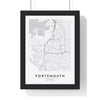 Portsmouth street map poster in white, minimal city map print framed in a black frame