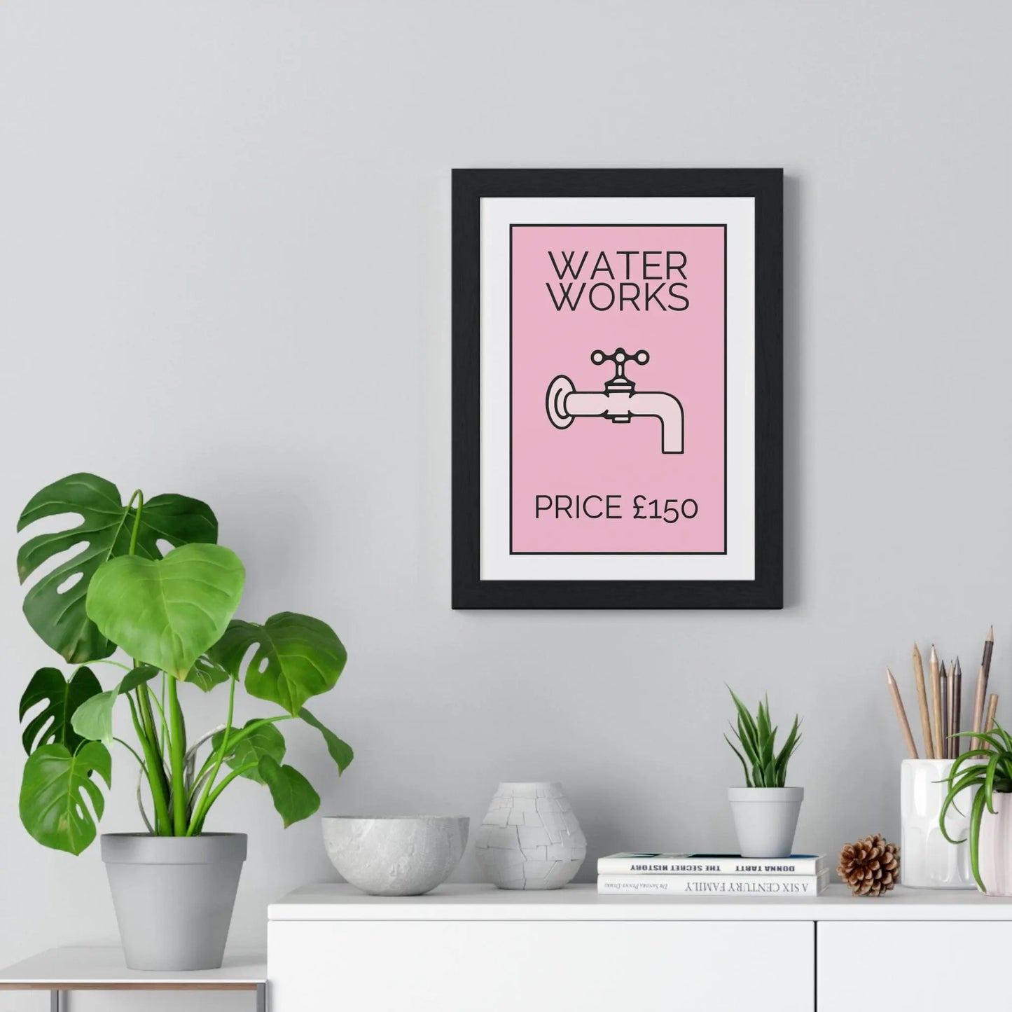 Bathroom Pink Water Works Poster | Funny Monopoly-Inspired Bathroom Print Poster Kingz
