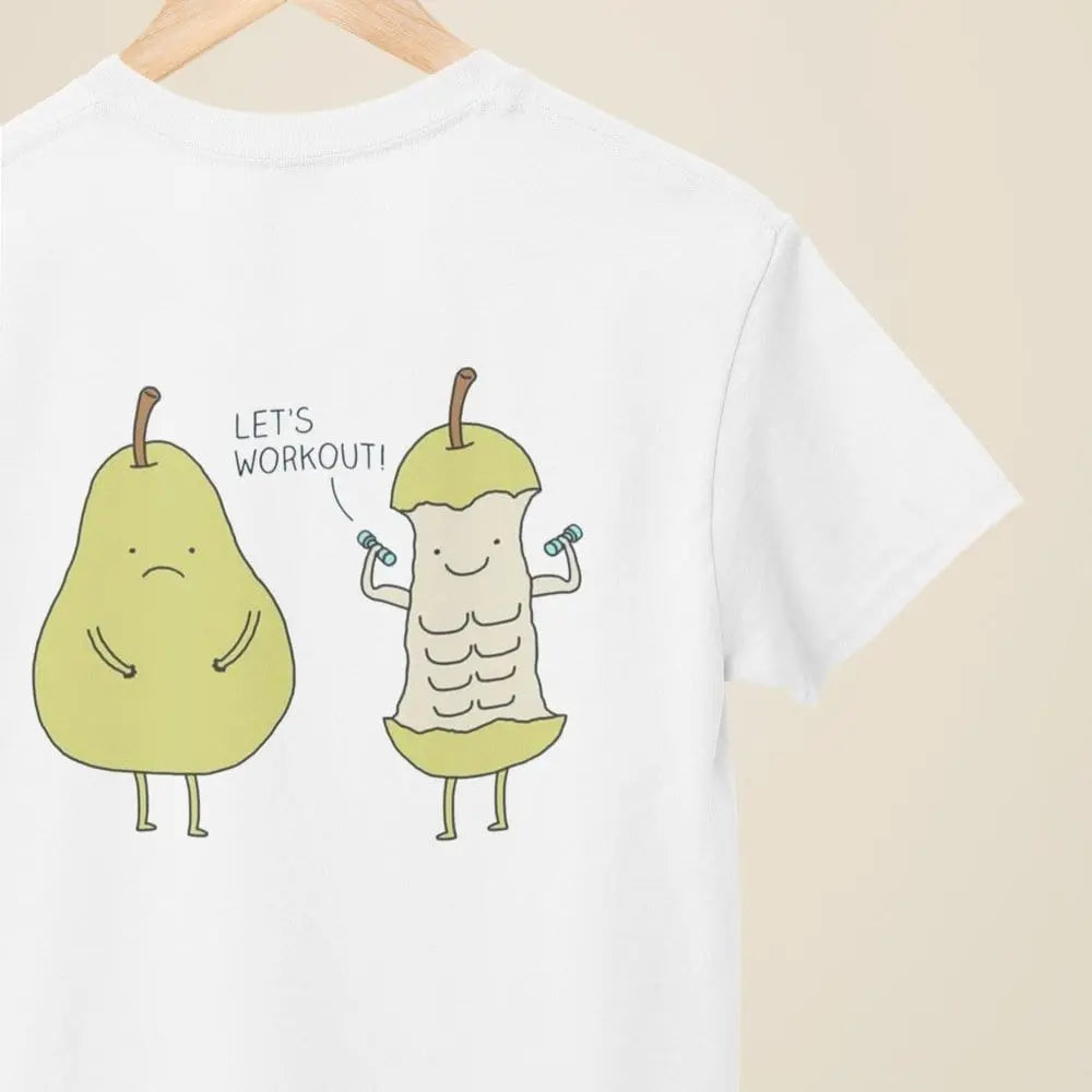Clothing Let’s Workout Funny Pear Gym T-Shirt – Fruit Pun Tee for Fitness & Humor Fans Poster Kingz