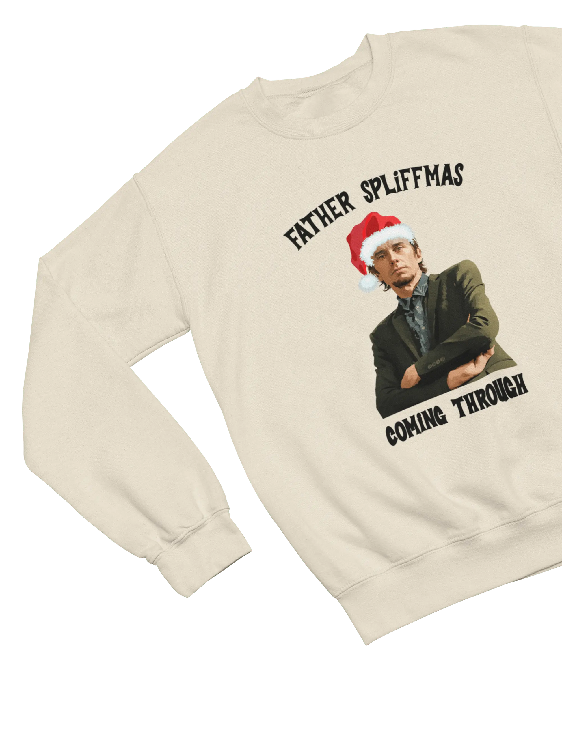Beige Father Spliffmas Christmas sweatshirt Peep Show Super Hans parody