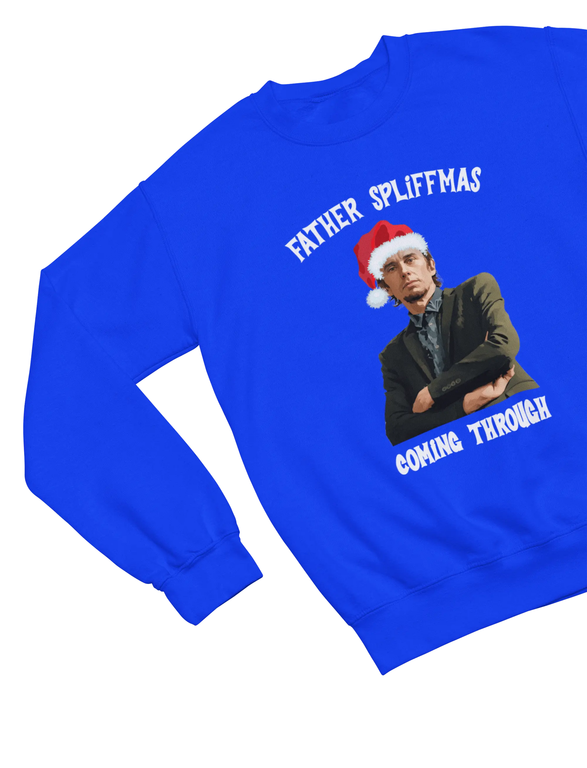 Blue Father Spliffmas Christmas sweatshirt Peep Show Super Hans parody