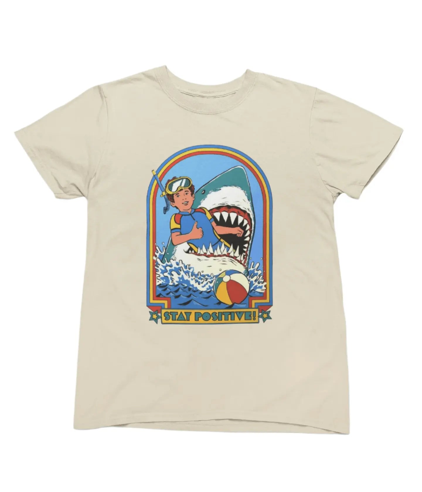 Clothing Stay Positive Shark Parody T-Shirt or Sweatshirt – Funny Retro Beach Design Poster Kingz