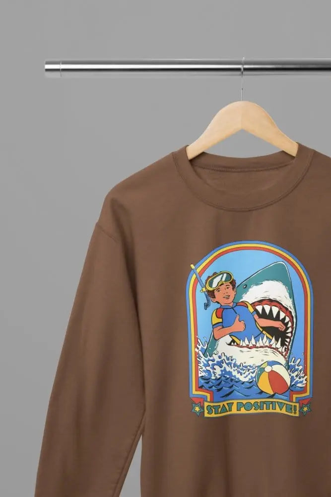 Clothing Stay Positive Shark Parody T-Shirt or Sweatshirt – Funny Retro Beach Design Poster Kingz