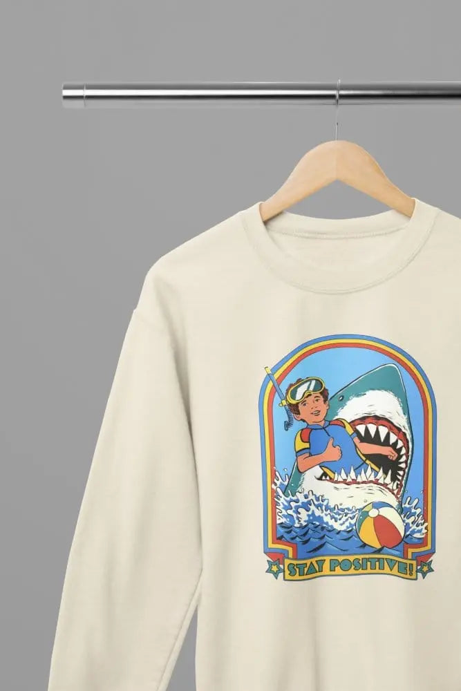 Clothing Stay Positive Shark Parody T-Shirt or Sweatshirt – Funny Retro Beach Design Poster Kingz