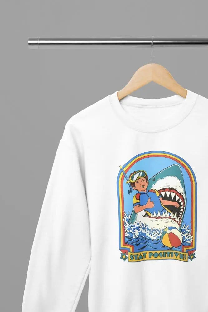 Clothing Stay Positive Shark Parody T-Shirt or Sweatshirt – Funny Retro Beach Design Poster Kingz