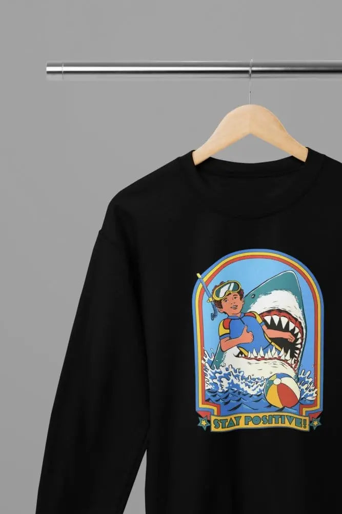 Clothing Stay Positive Shark Parody T-Shirt or Sweatshirt – Funny Retro Beach Design Poster Kingz