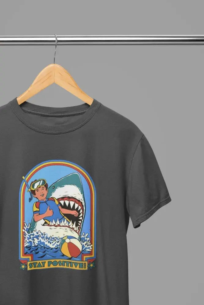 Clothing Stay Positive Shark Parody T-Shirt or Sweatshirt – Funny Retro Beach Design Poster Kingz