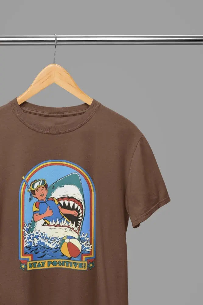 Clothing Stay Positive Shark Parody T-Shirt or Sweatshirt – Funny Retro Beach Design Poster Kingz