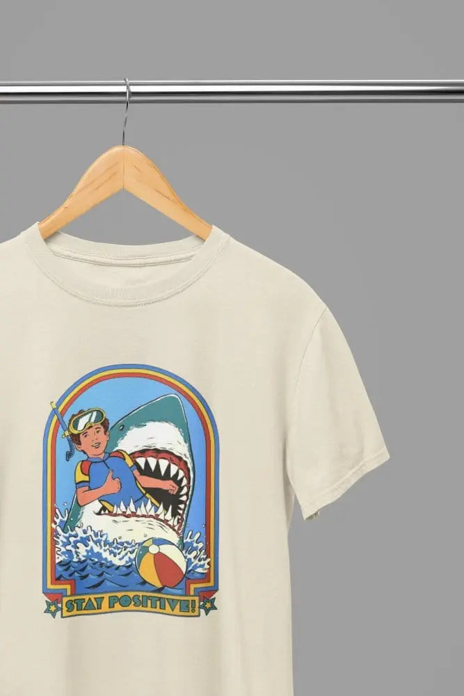 Clothing Stay Positive Shark Parody T-Shirt or Sweatshirt – Funny Retro Beach Design Poster Kingz