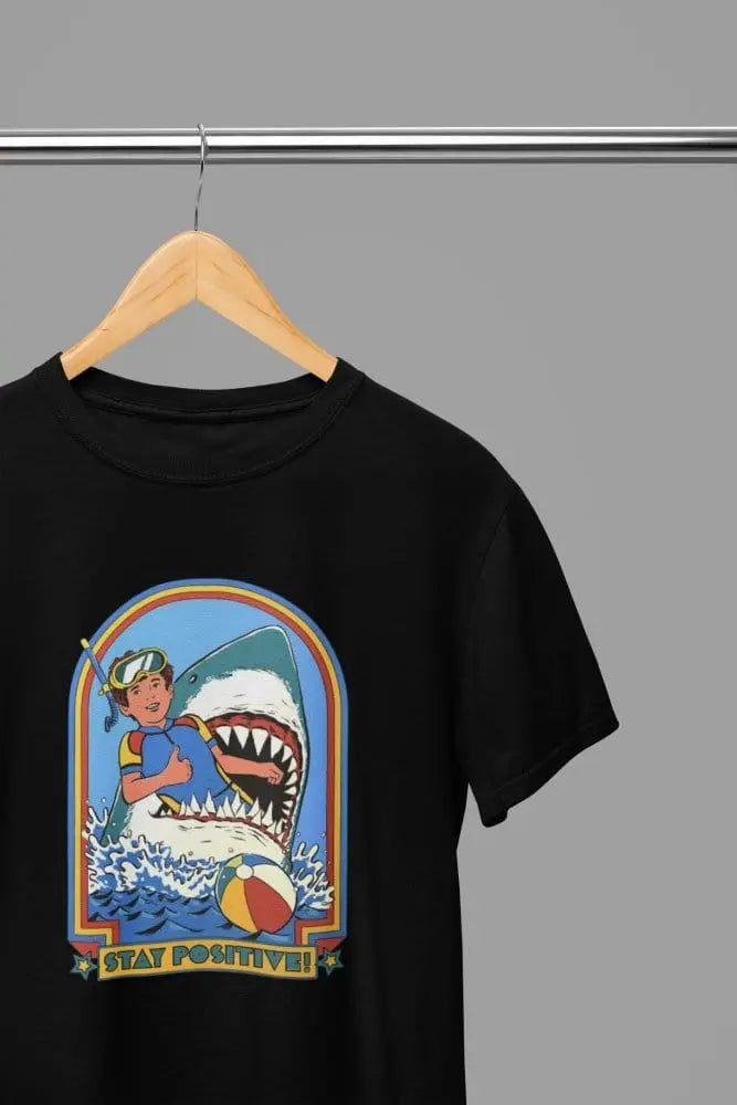 Clothing Stay Positive Shark Parody T-Shirt or Sweatshirt – Funny Retro Beach Design Poster Kingz