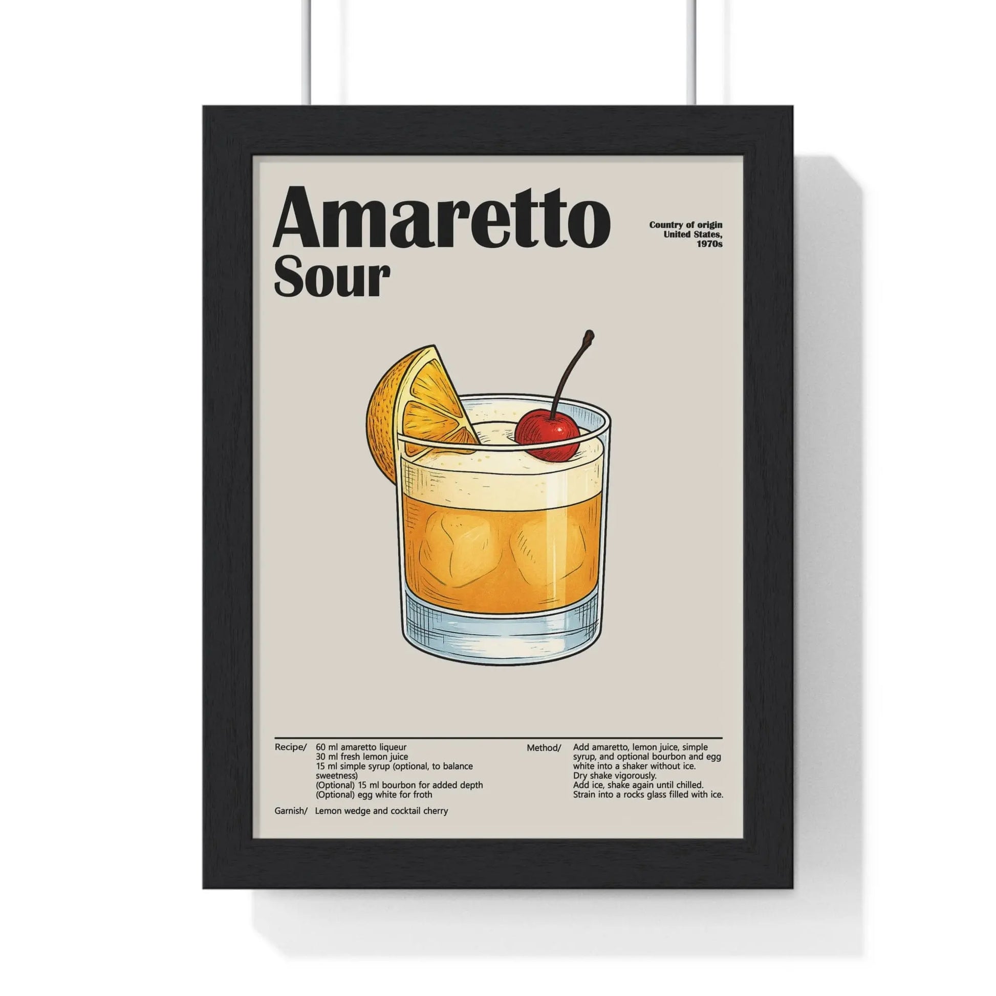 Cocktail Poster Amaretto Sour Cocktail Poster – Classic Bar Drink Wall Art – Framed or Unframed Poster Kingz