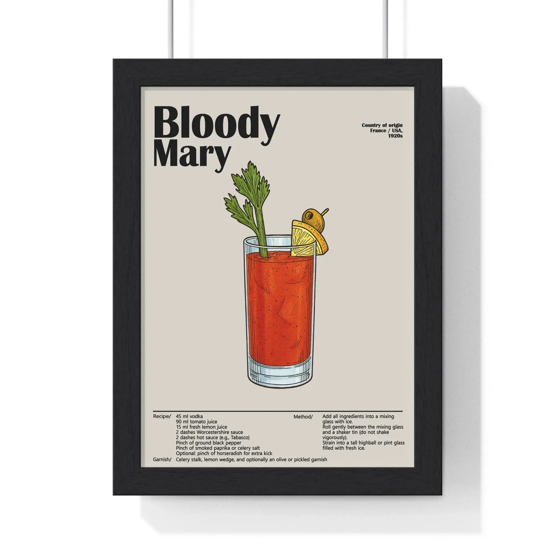 Cocktail Poster Bloody Mary Cocktail Poster – Classic Brunch Drink Wall Art – Framed or Unframed Poster Kingz